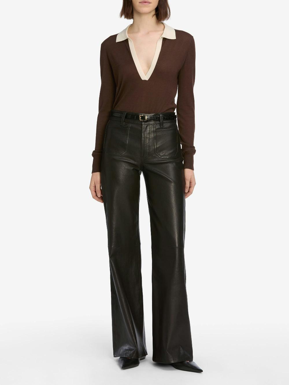 Frame Le Slim Palazzo Modernist Pocket Leather In Black