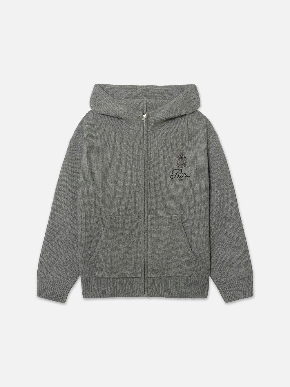 frame Ritz Men's Cashmere Full Zip Hoodie in Warm Gray
