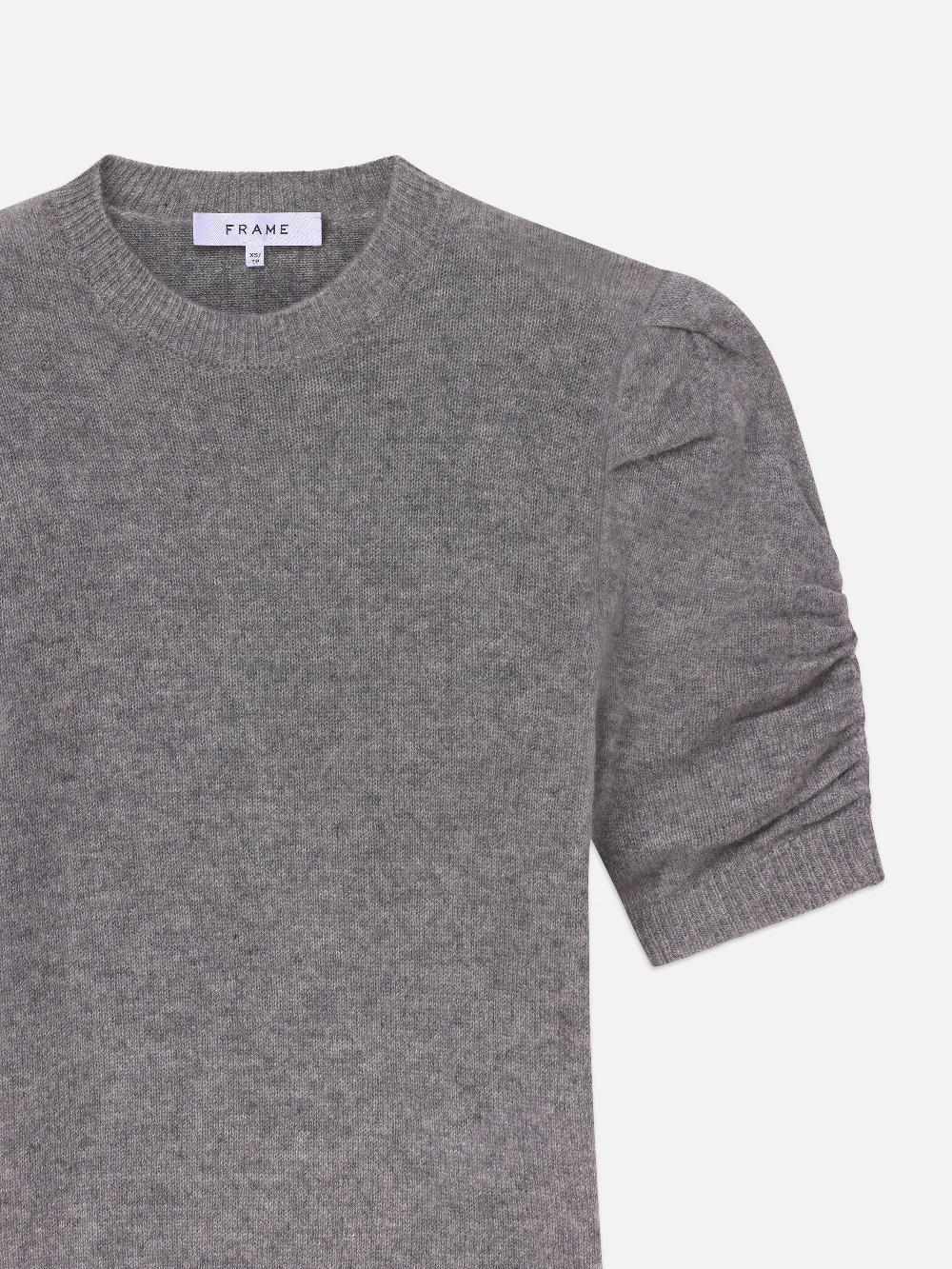Frame Ruched Sleeve Cashmere Sweater In Gris Heather
