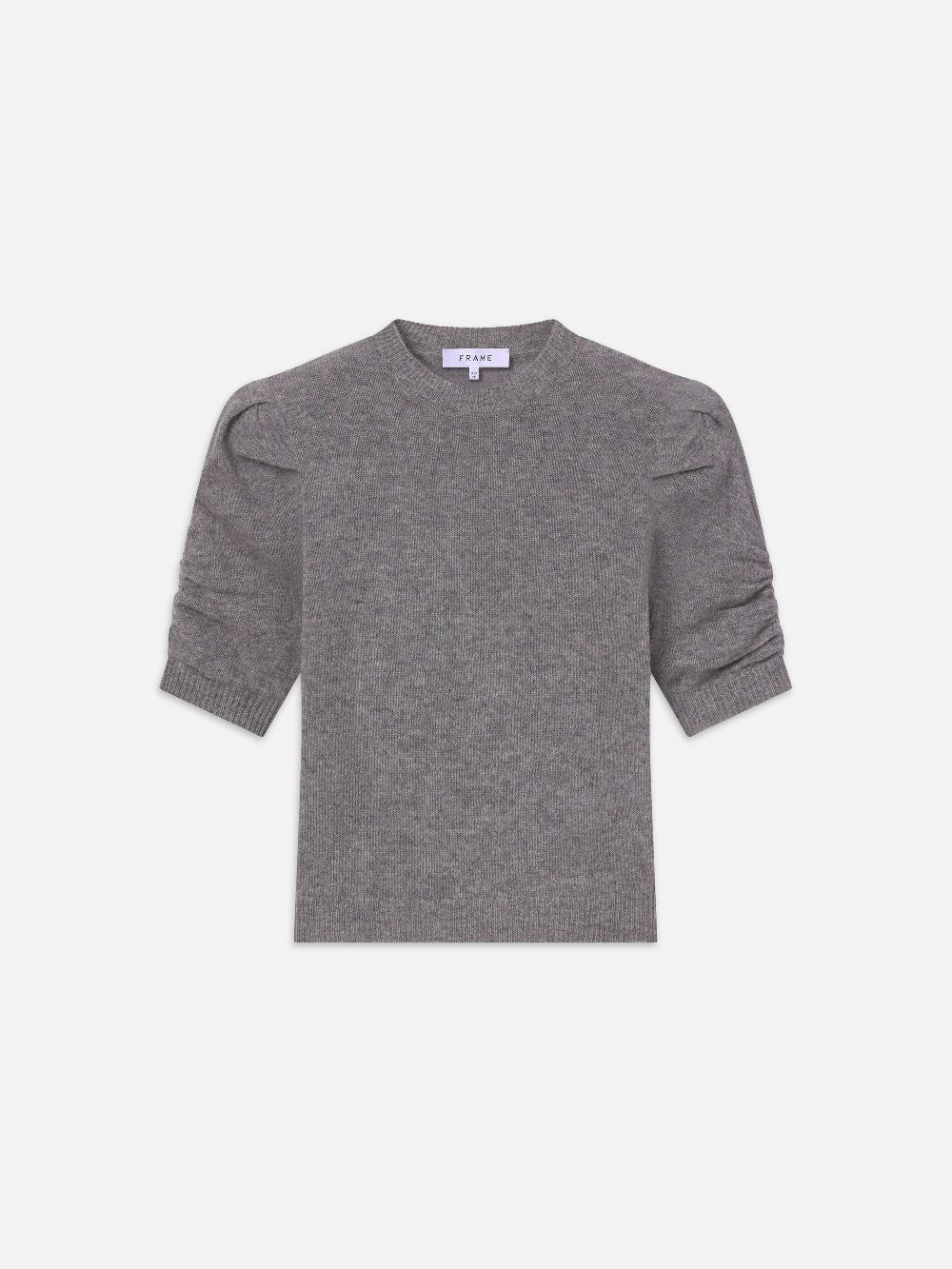 frame Ruched Sleeve Cashmere Sweater in Gris Heather