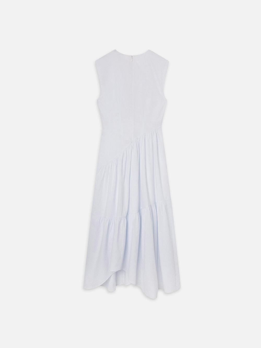 Frame The Seersucker Gathered Dress In Light Chambray Multi