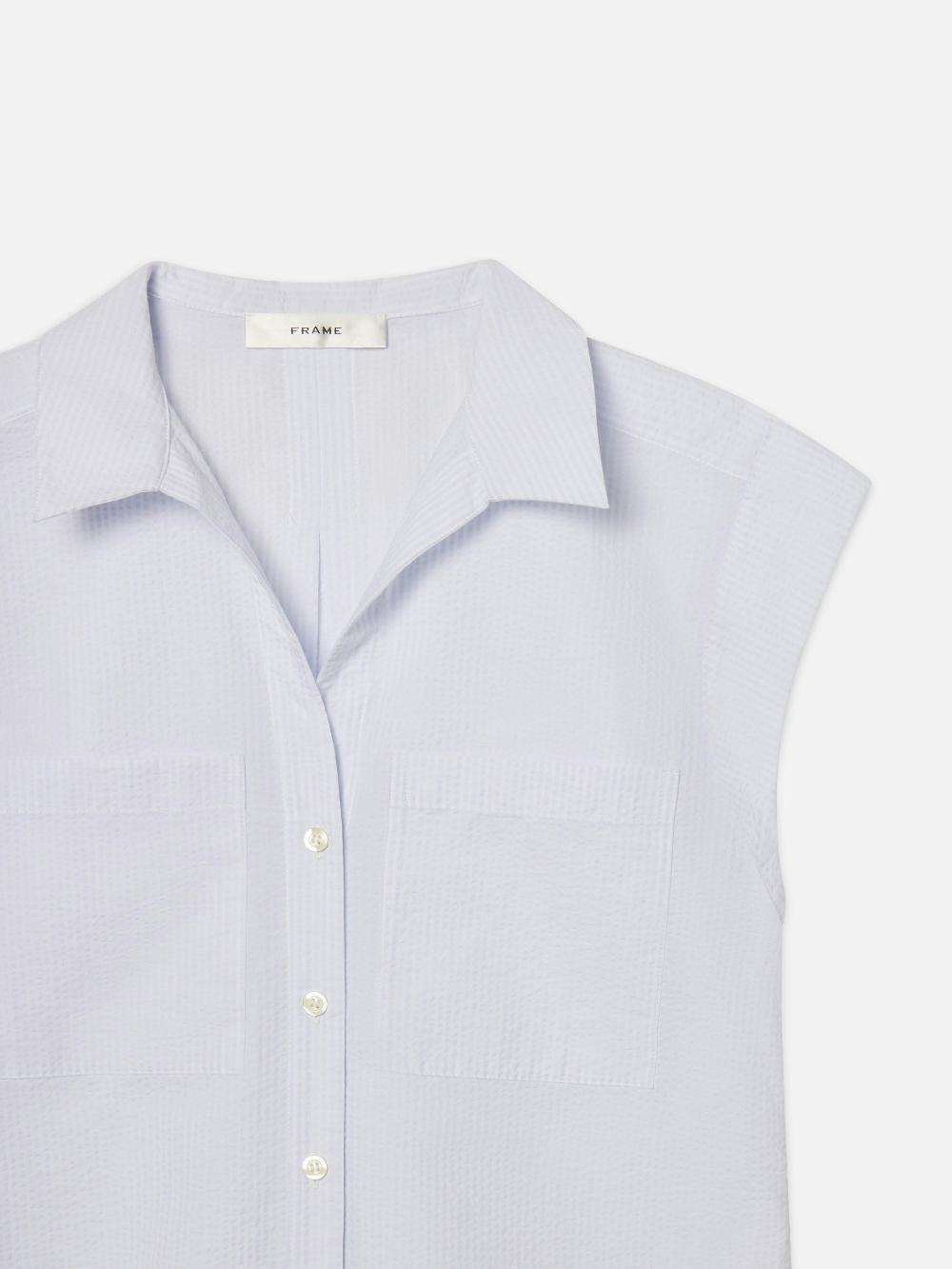 Frame The Seersucker Leisure Shirt In Light Chambray Multi