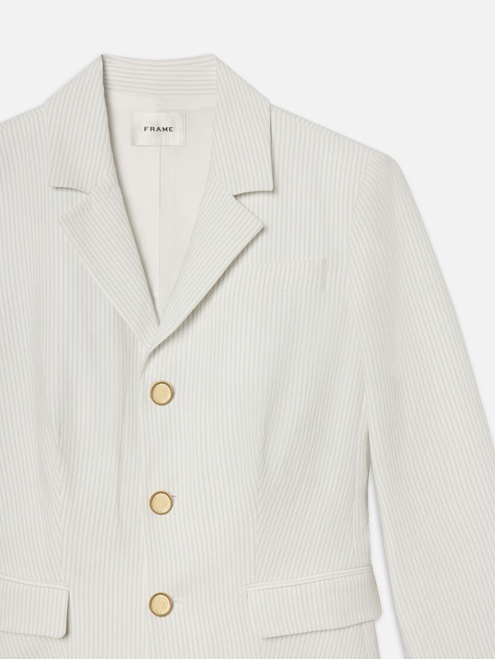 Frame The Seersucker Smart Blazer In Light Chambray Multi