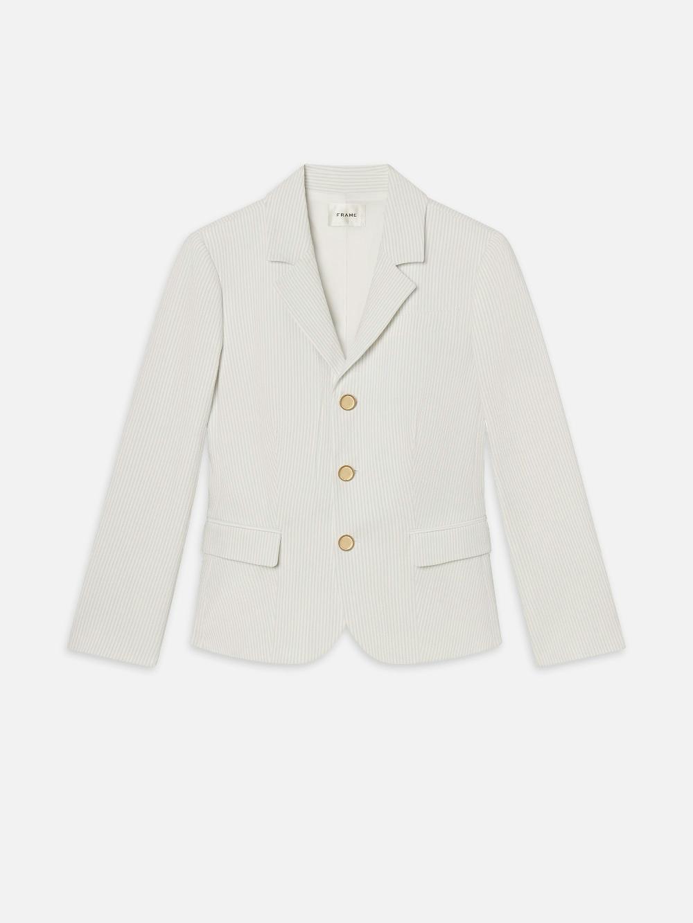 frame The Seersucker Smart Blazer in Light Chambray Multi