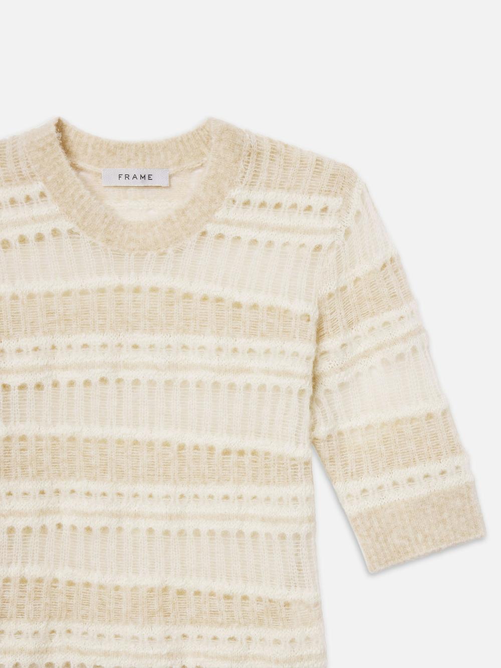 Frame The Short Sleeve Stitch Mix Sweater In Cream Multi