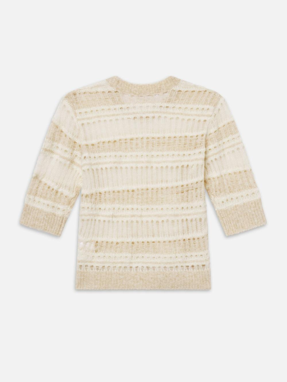 Frame The Short Sleeve Stitch Mix Sweater In Cream Multi