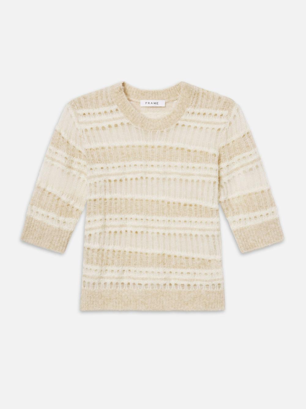 frame The Short Sleeve Stitch Mix Sweater in Cream Multi