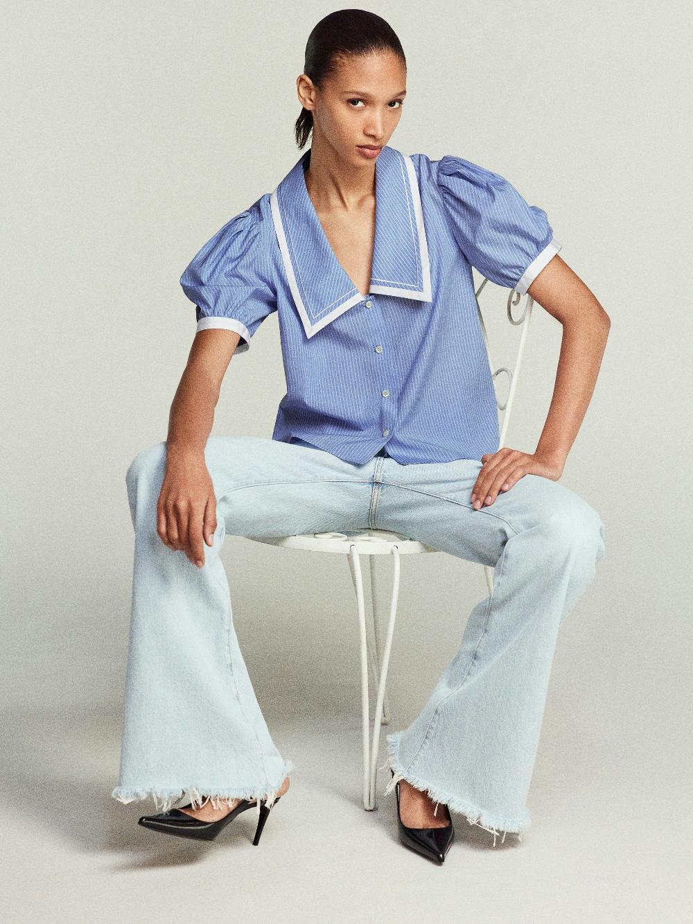 Frame The Stripe Sailor Blouse In Oxford Blue Multi