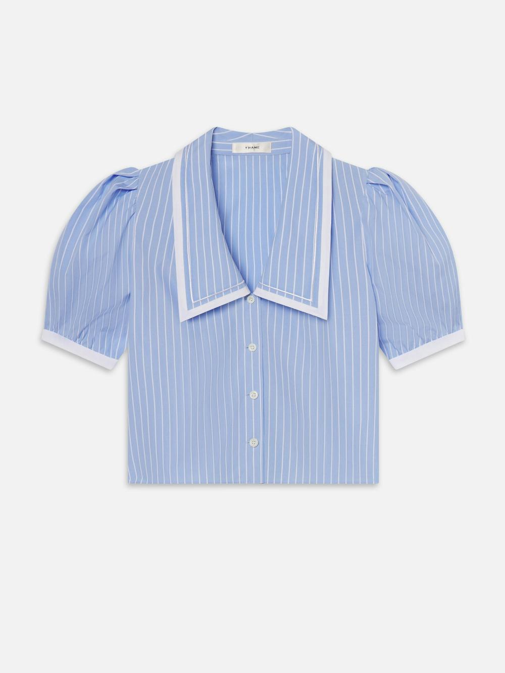 frame The Stripe Sailor Blouse in Oxford Blue Multi