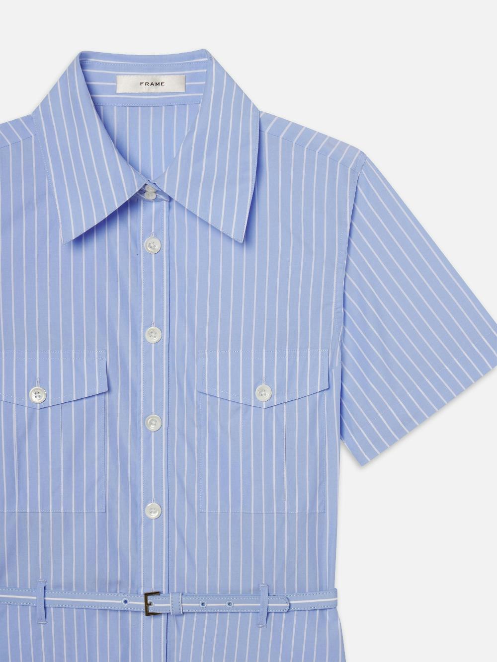 Frame The Striped Safari Dress In Oxford Blue Multi