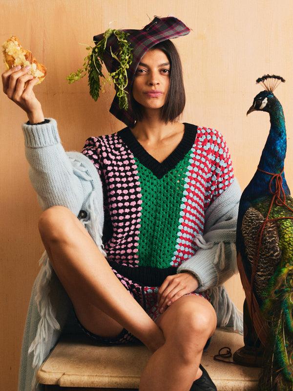 franca Simko Crochet V-Neck