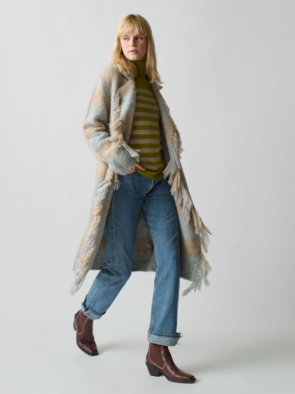 franca Striped Mavis Fringe Coat