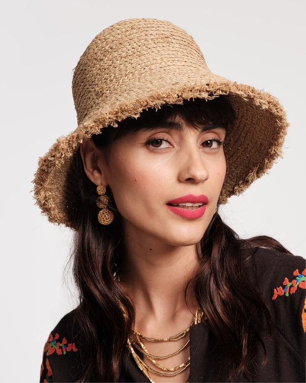 Frances Valentine Raffia Frayed Edge Bucket Hat
