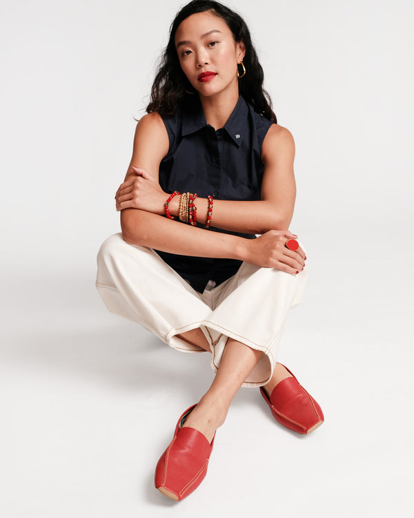 Frances Valentine Lizzie Pointed Collar Shell Cotton Navy