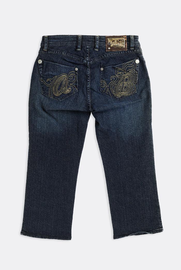 frankie Deadstock Apple Bottom Gold Embroidered Denim Capris - W28 W30