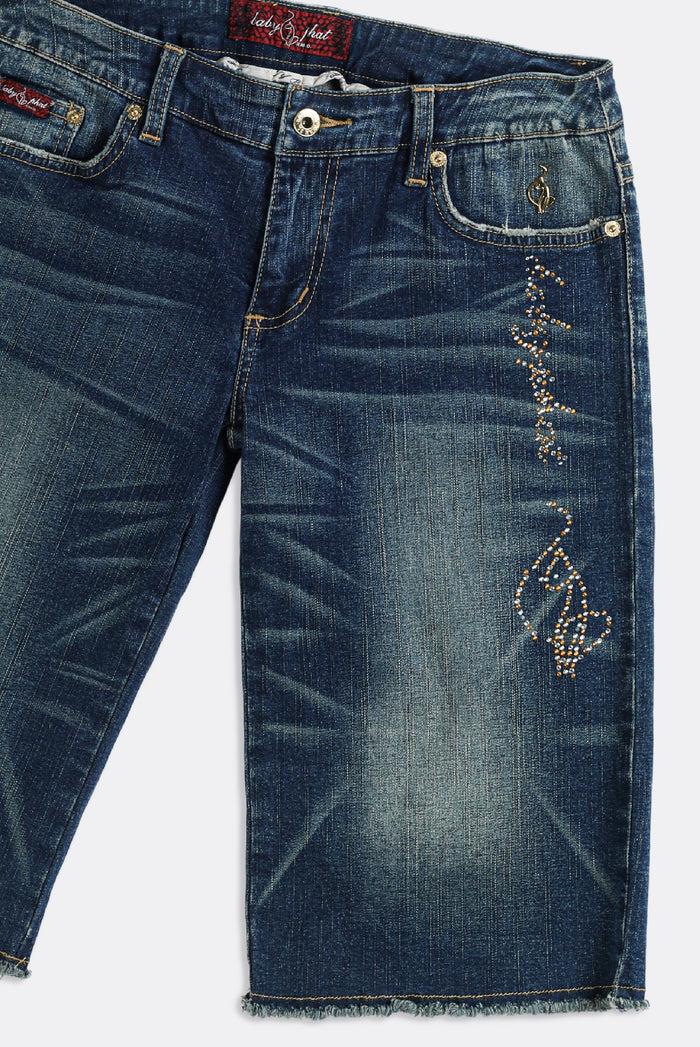 Frankie Deadstock Baby Phat Dark Wash Bedazzled Denim Shorts - W30 W31