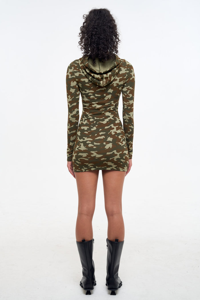 Frankie Camo Hooded Dress - Olive