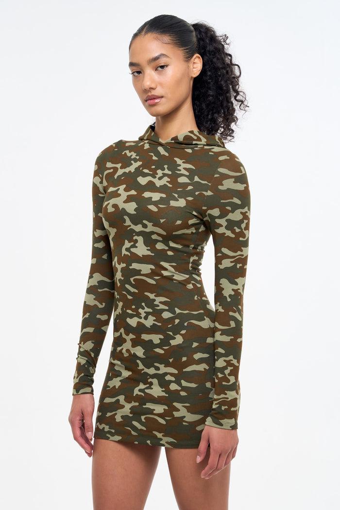 Frankie Camo Hooded Dress - Olive
