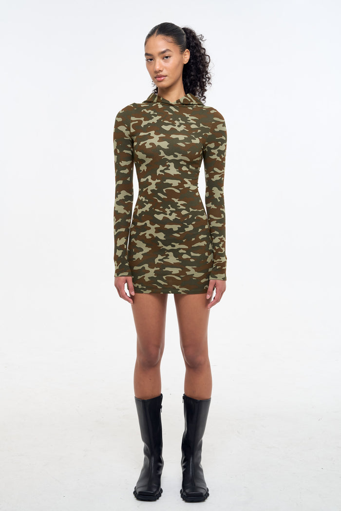frankie Camo Hooded Dress - Olive