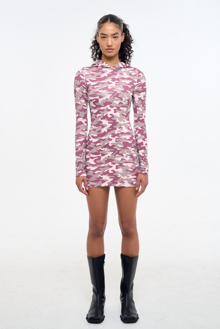 Frankie Camo Hooded Dress - Pink