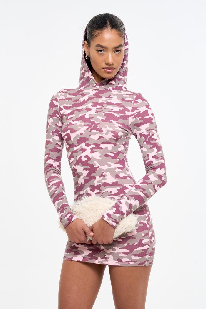 frankie Camo Hooded Dress - Pink