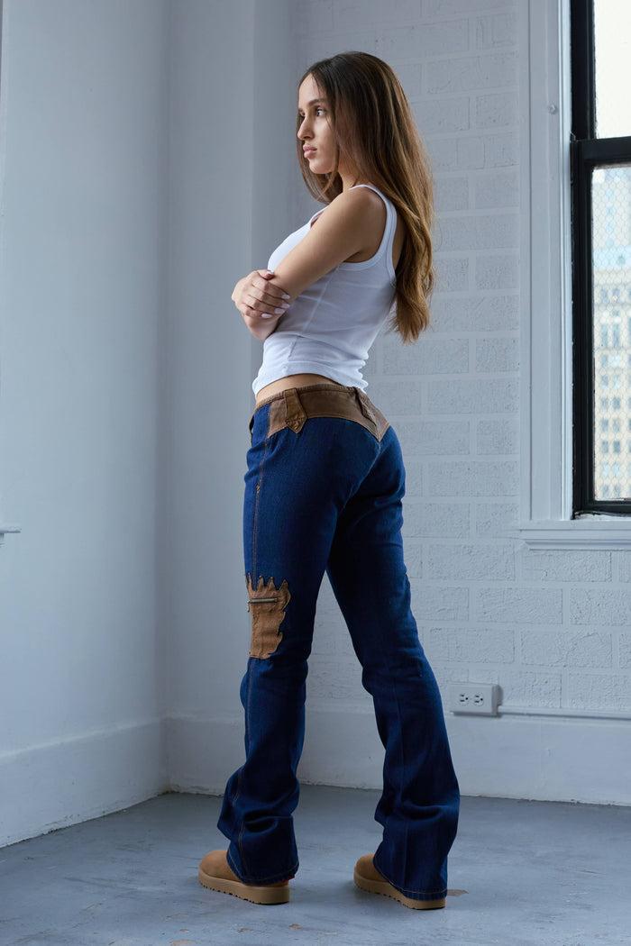 Frankie Deadstock Leather Patch Low Rise Jeans