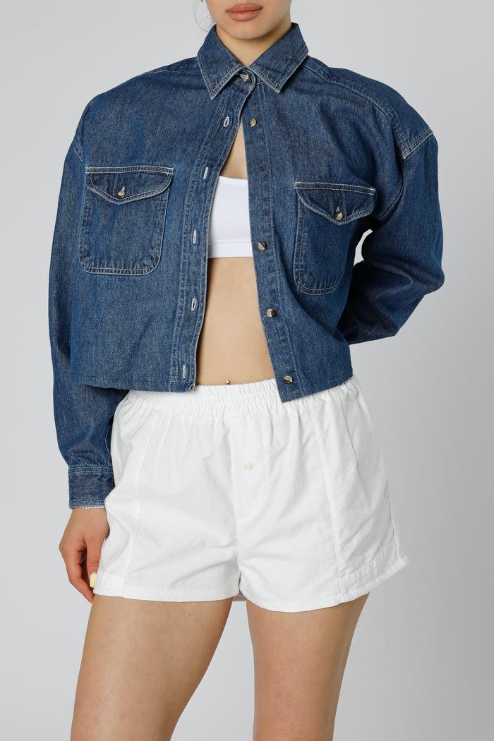 Frankie Rework Chambray Waist Crop - M