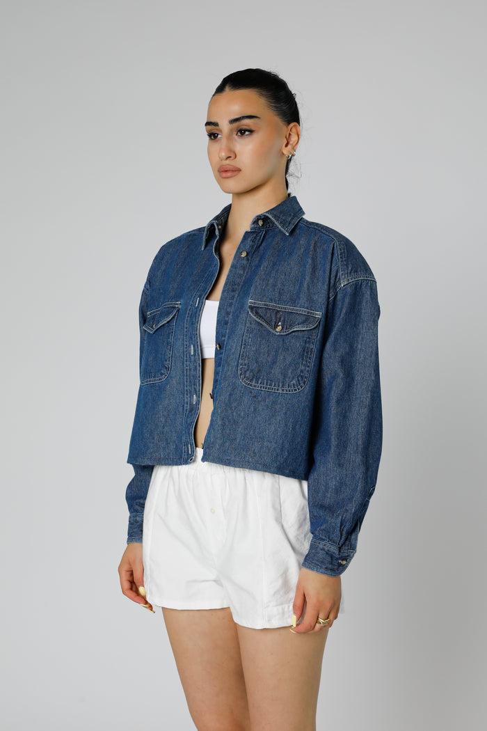 frankie Rework Chambray Waist Crop - M