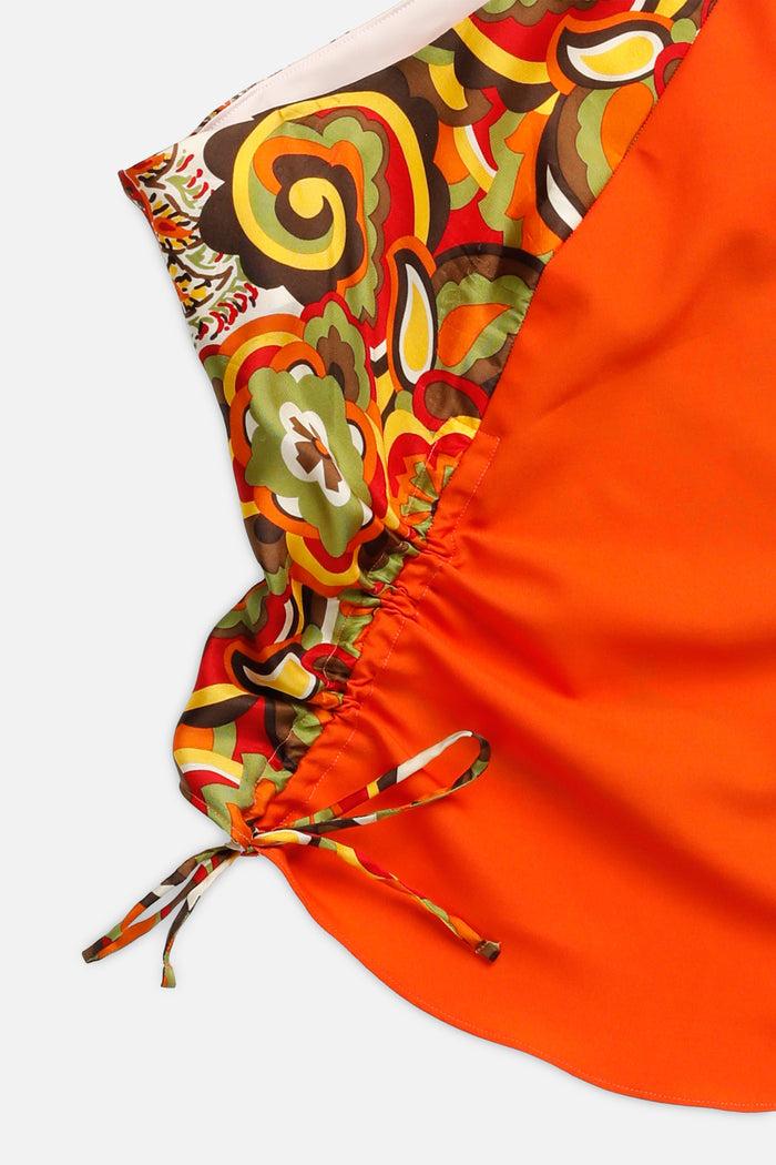 Frankie Rework Silk Scarf Ruche Tank - M