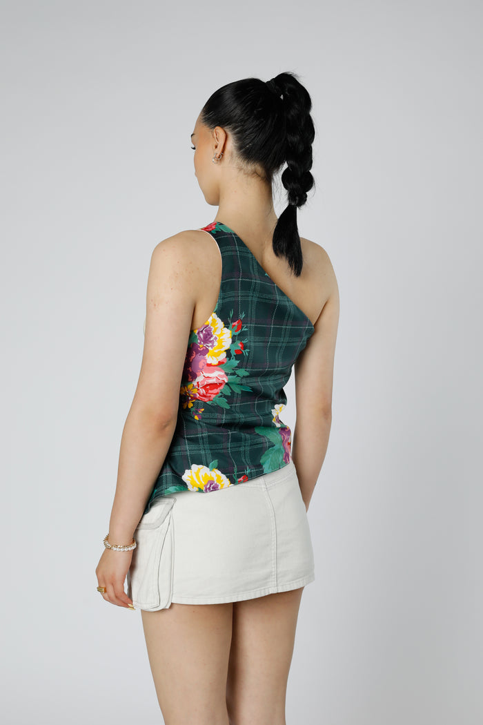 Frankie Rework Silk Scarf Ruche Tank - S