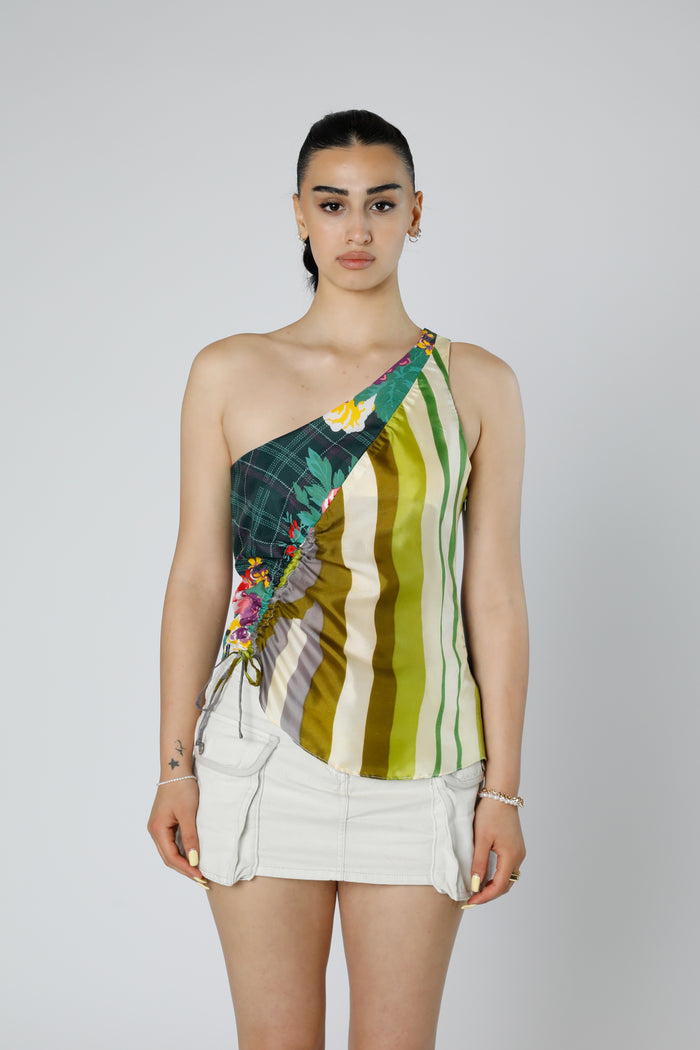 frankie Rework Silk Scarf Ruche Tank - S
