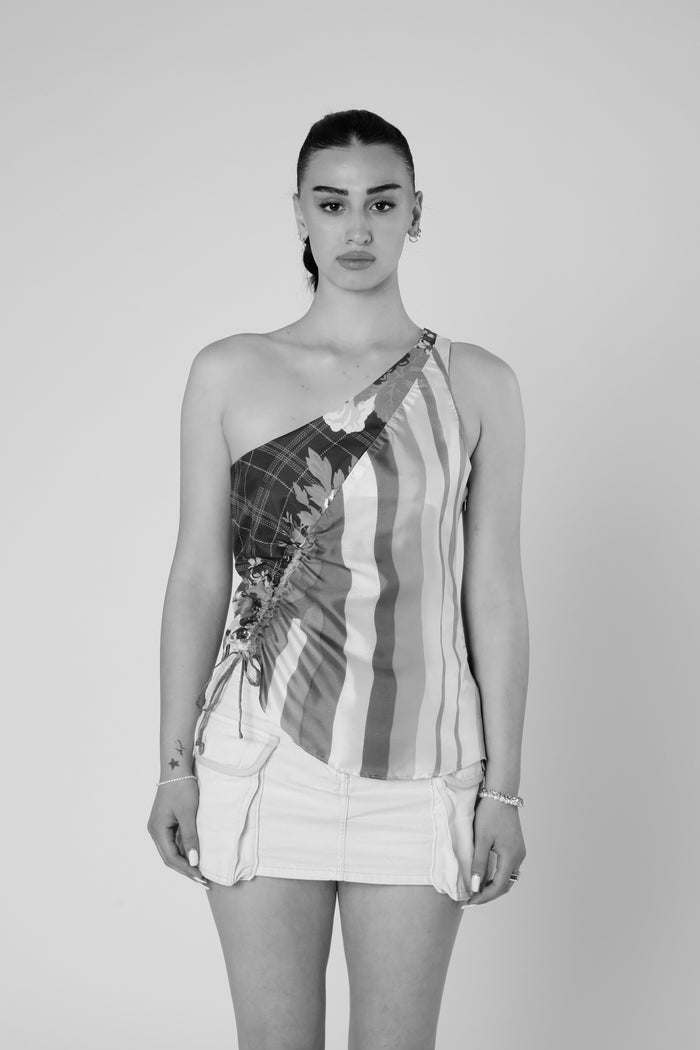 Frankie Rework Silk Scarf Ruche Tank - XL
