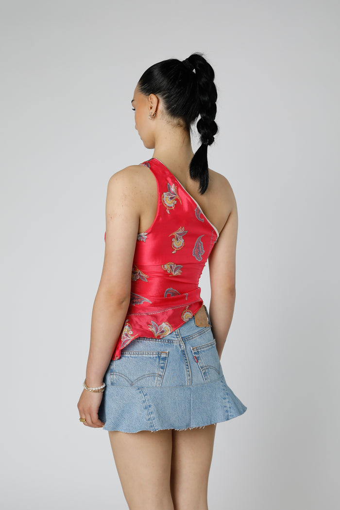 Frankie Rework Silk Scarf Ruche Tank - XS