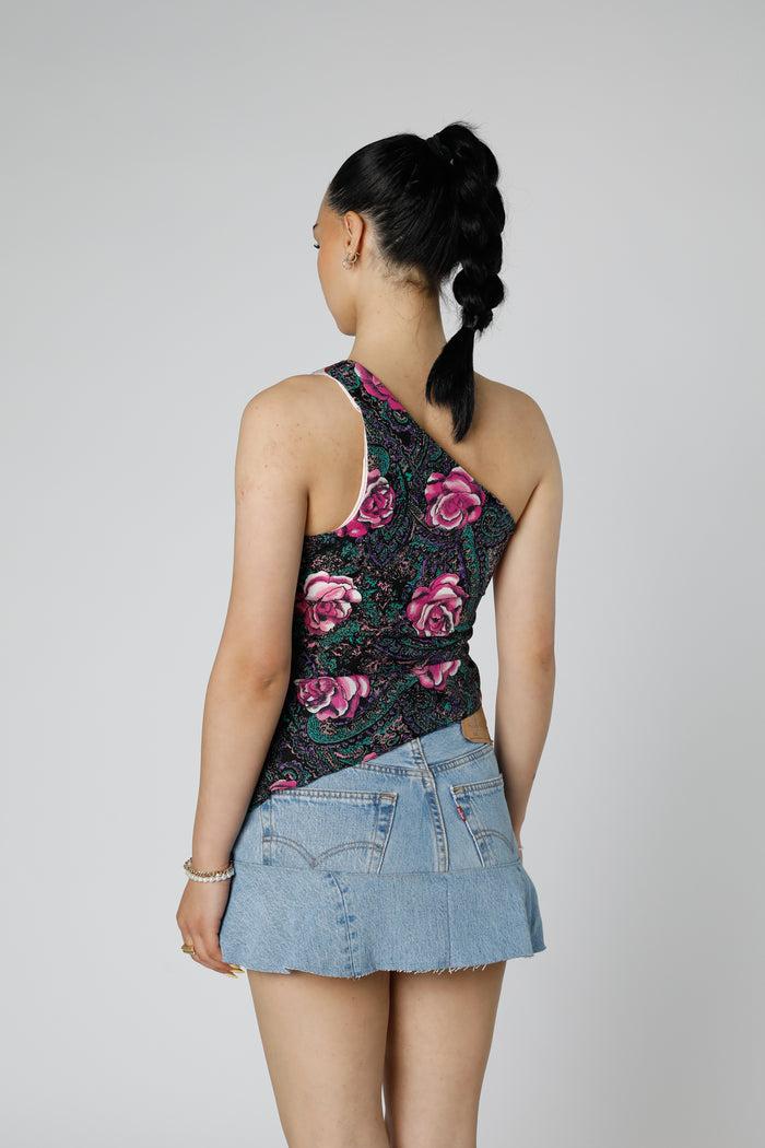 Frankie Rework Silk Scarf Ruche Tank - XS