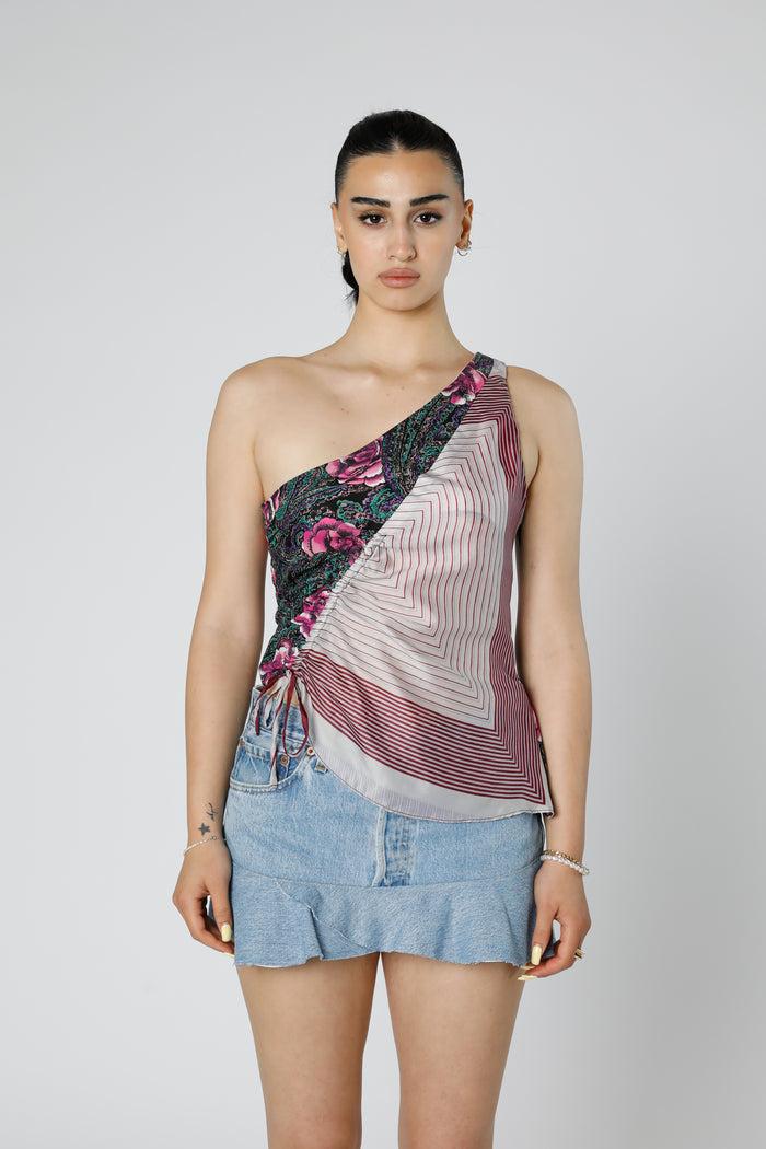 frankie Rework Silk Scarf Ruche Tank - XS