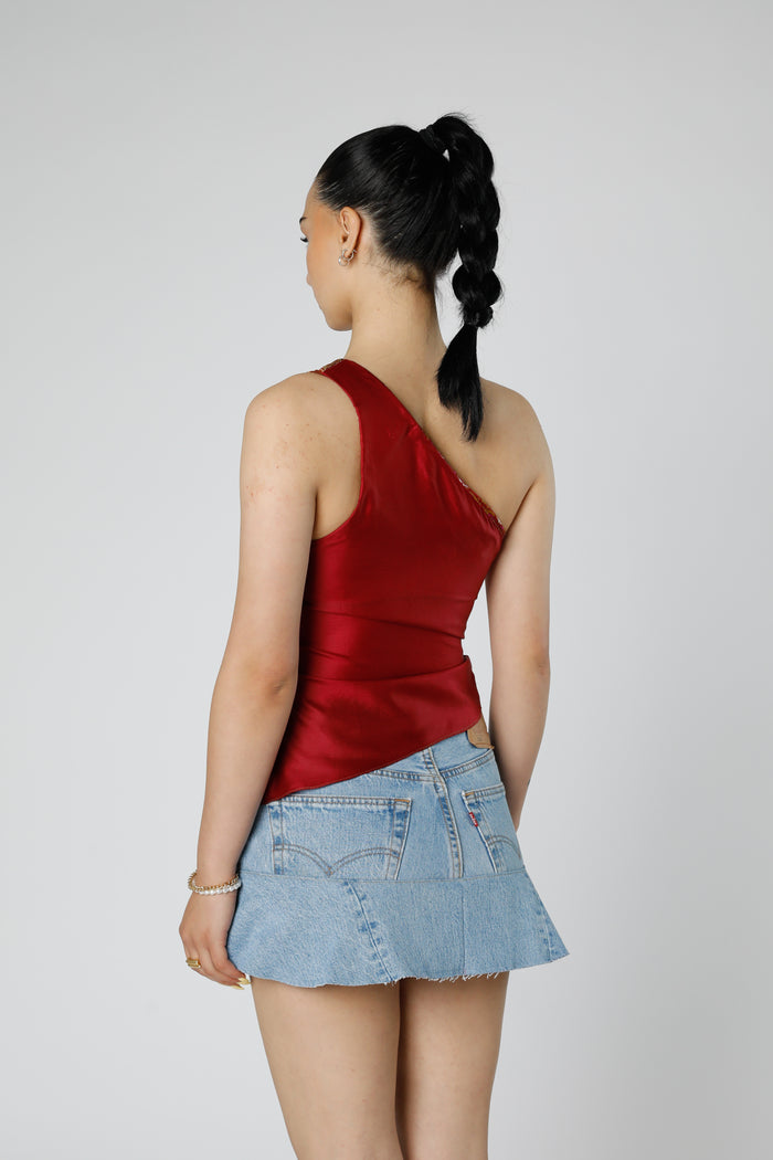 Frankie Rework Silk Scarf Ruche Tank - XS