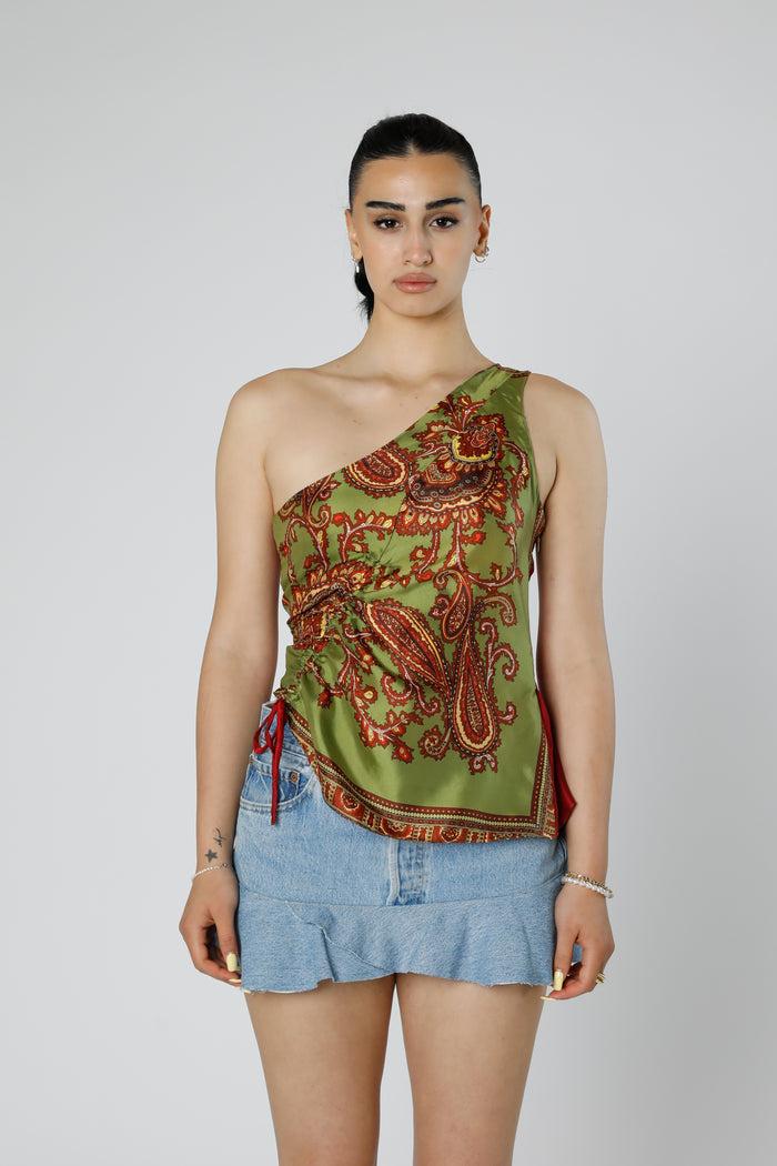 frankie Rework Silk Scarf Ruche Tank - XS