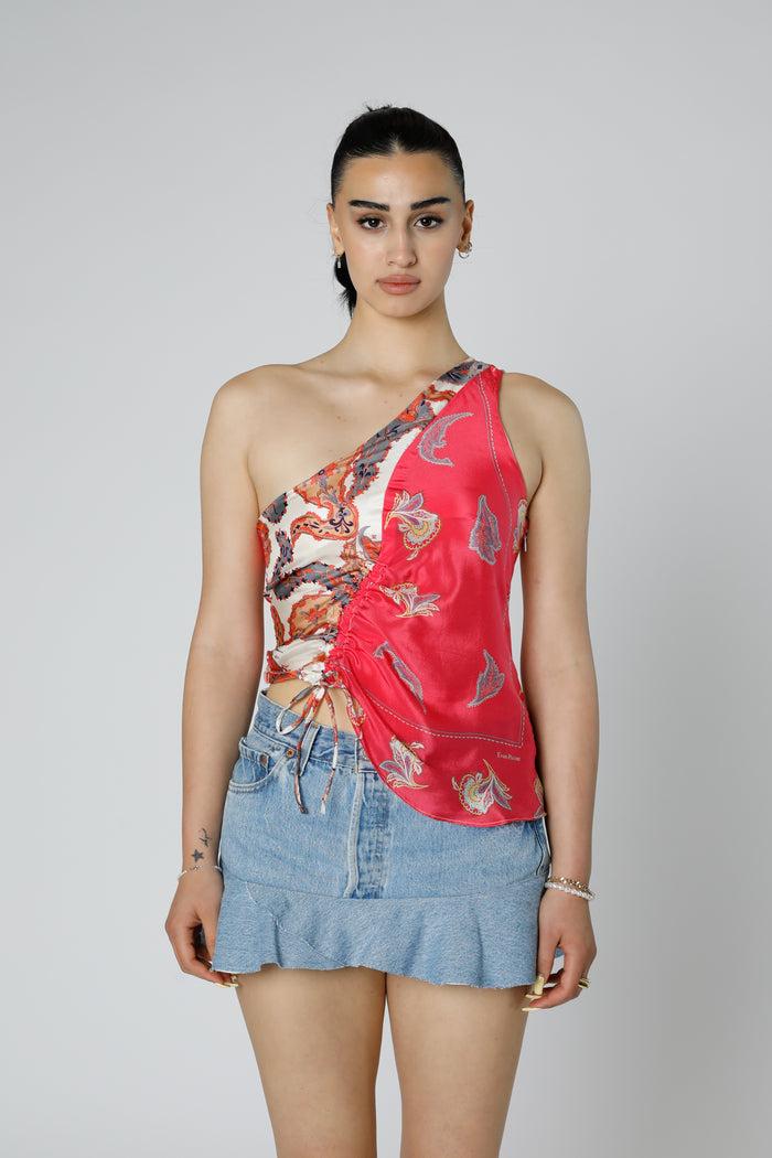 frankie Rework Silk Scarf Ruche Tank - XS