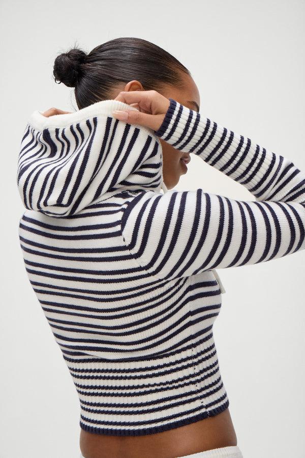 Frankies Bikinis Aimee Knit Zip Up Hoodie Starlit Stripe