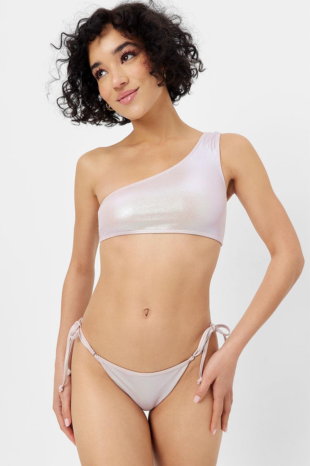 frankies bikinis Barb Iridescent One Shoulder Bikini Top Gilded Angel