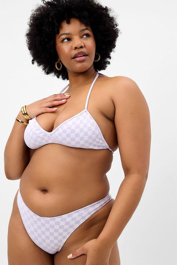 Frankies Bikinis Boardwalk Checkered String Bikini Top Purple Check
