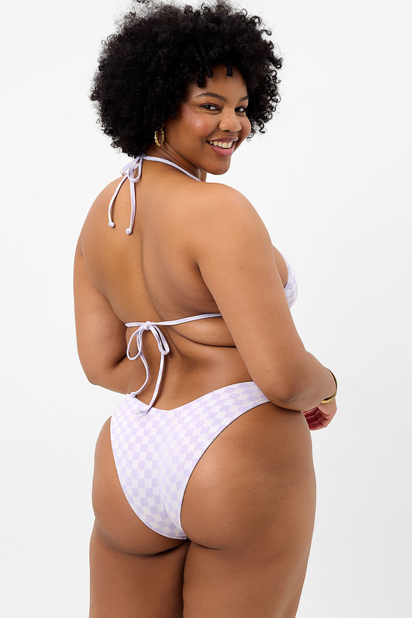 Frankies Bikinis Boardwalk Checkered String Bikini Top Purple Check