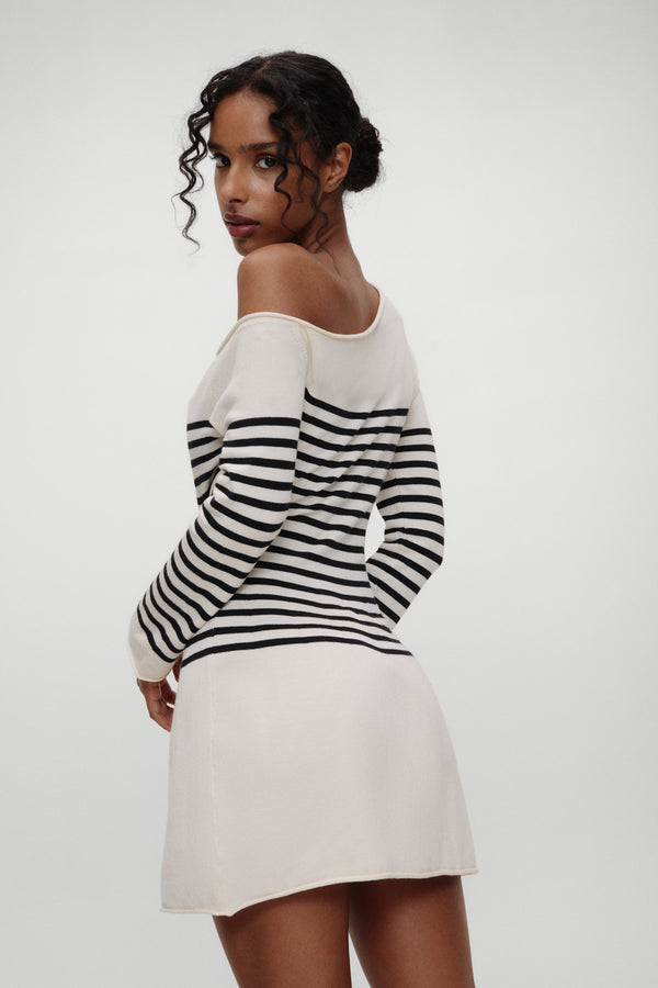 Frankies Bikinis Boardwalk Off Shoulder Mini Dress Ivory