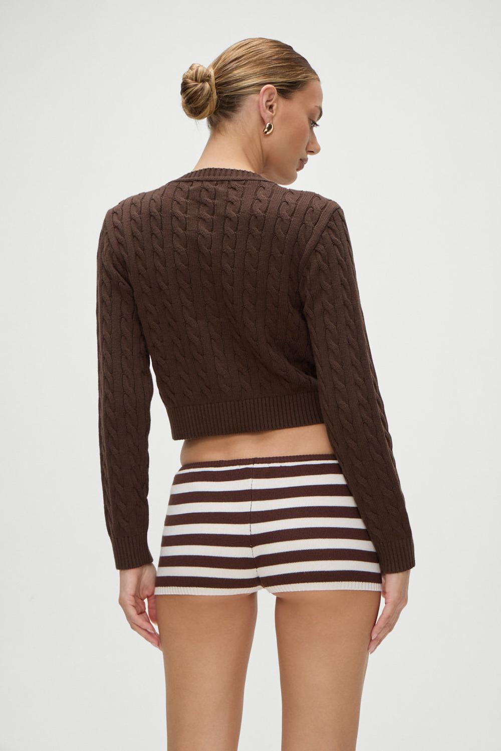 frankies bikinis Bradley Knit Booty Shorts Brown Sugar Stripe