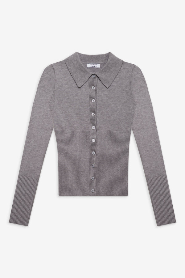 Frankies Bikinis Brooks Button Up Sweater Rain Cloud