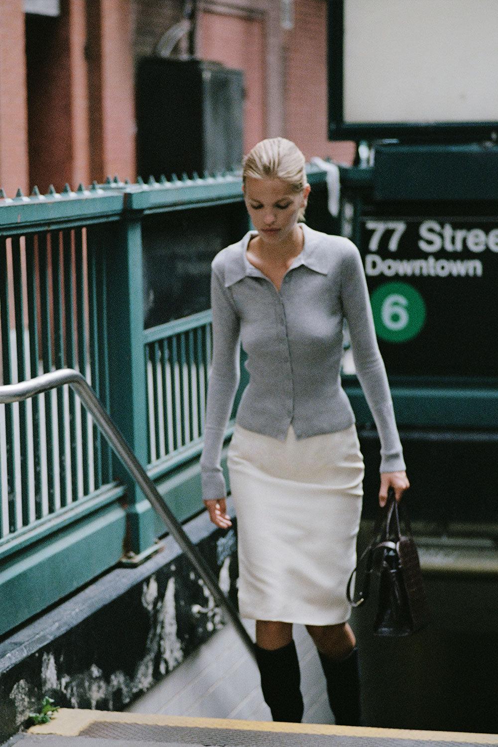 frankies bikinis Brooks Button Up Sweater Rain Cloud