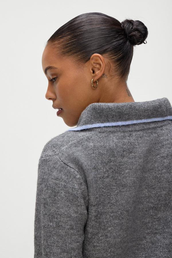 Frankies Bikinis Carolyn Collared Sweater Winter Sky