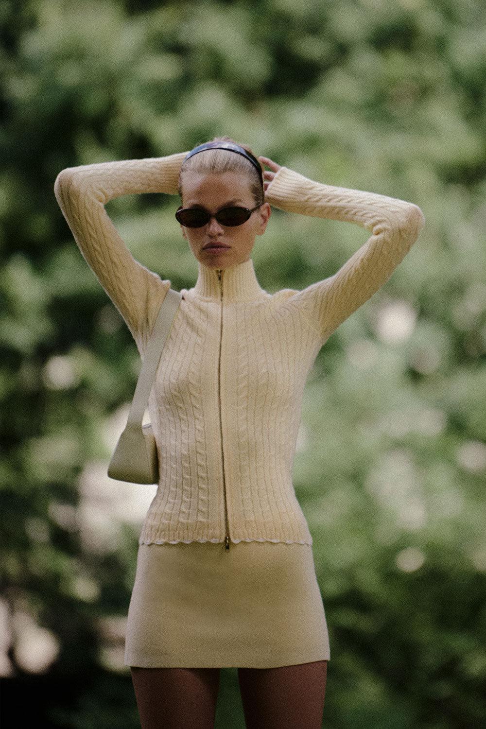 frankies bikinis Carter Cable Knit Sweater Vanilla Sugar