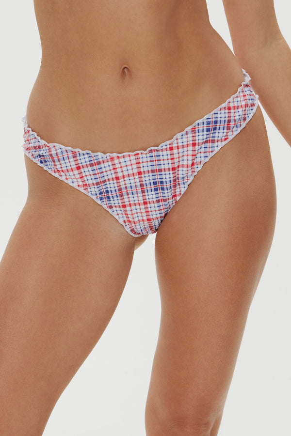 Frankies Bikinis Charlotte Cheeky Bikini Bottom Americana Plaid