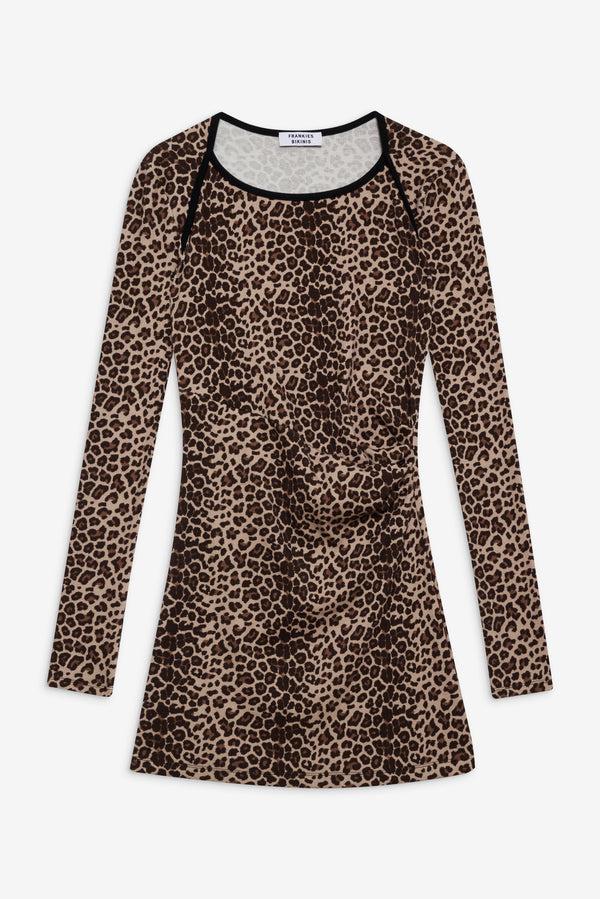 Frankies Bikinis Chelsea Long Sleeve Mini Dress Cheetah